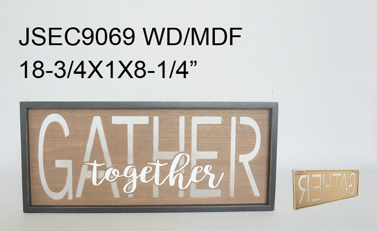 Contemporary Home Living 18.75" Brown, Black, and White Rectangular Wooden "Gather Together" Decorative Sign